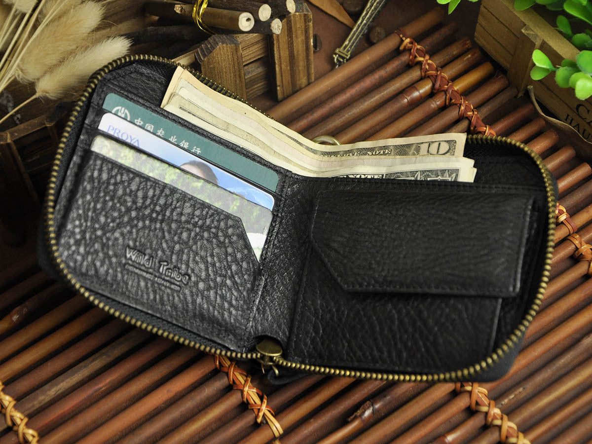 Leather Animal Emboss Zipper Around Wallet