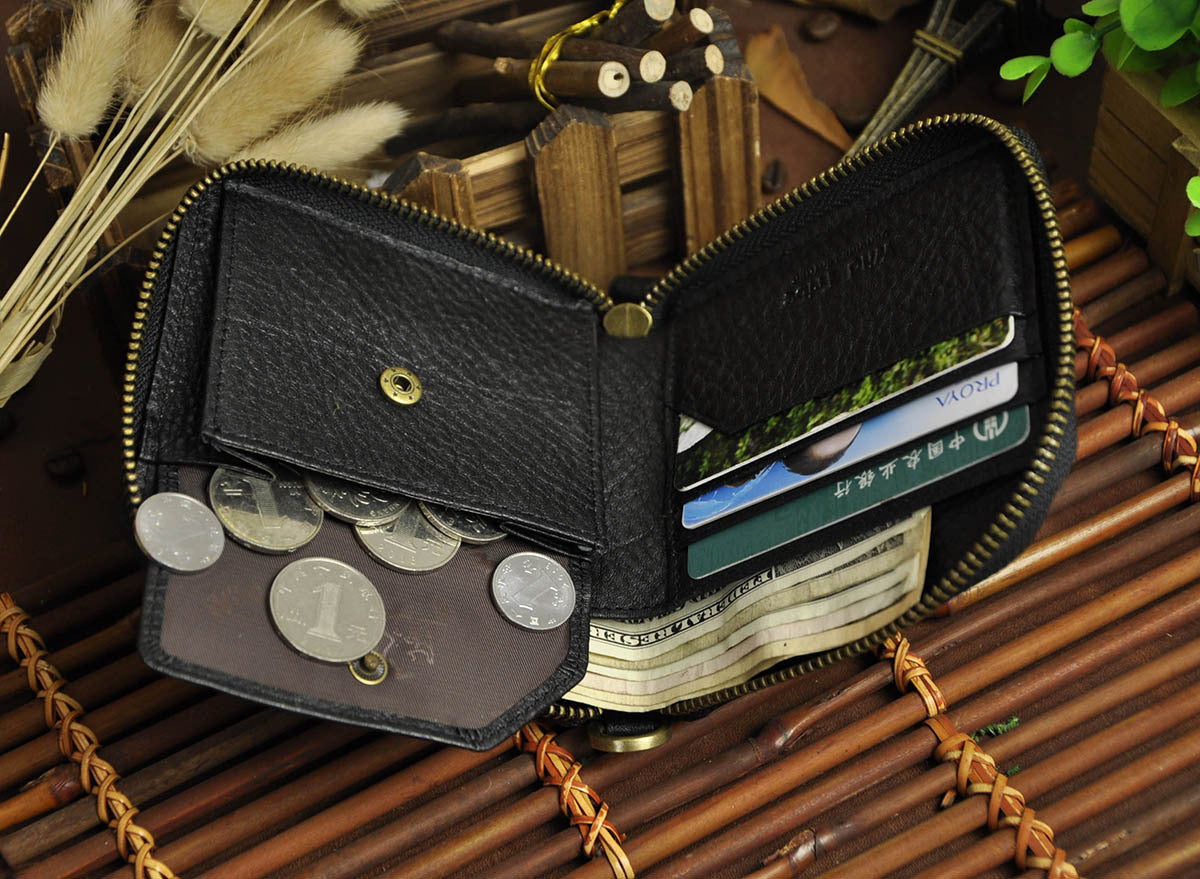 Leather Animal Emboss Zipper Around Wallet