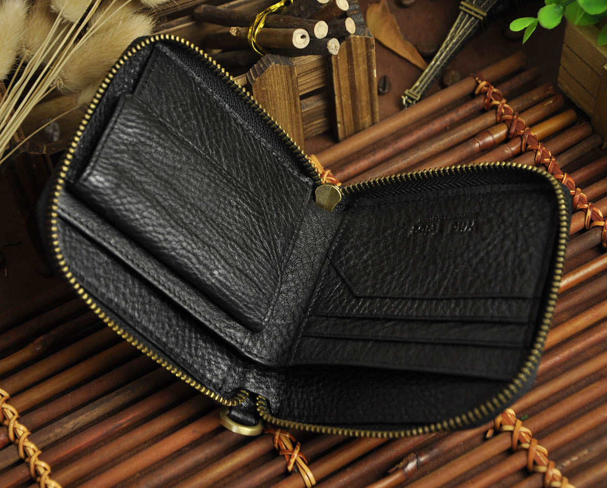 Leather Animal Emboss Zipper Around Wallet