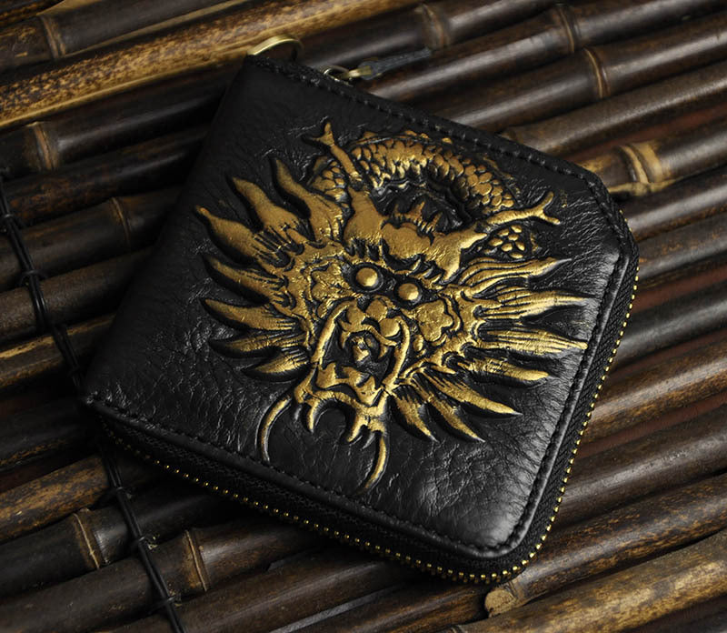 Leather Animal Emboss Zipper Around Wallet