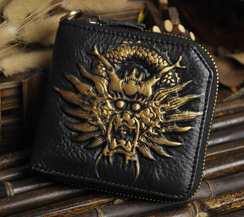 Leather Animal Emboss Zipper Around Wallet