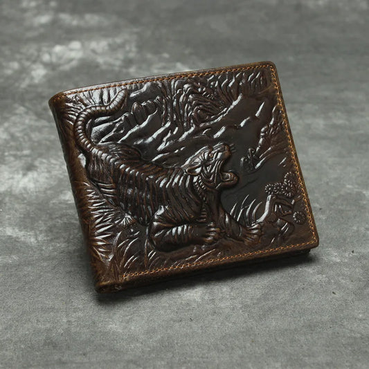 Retro Mens Wallet Leather Tiger Pattern