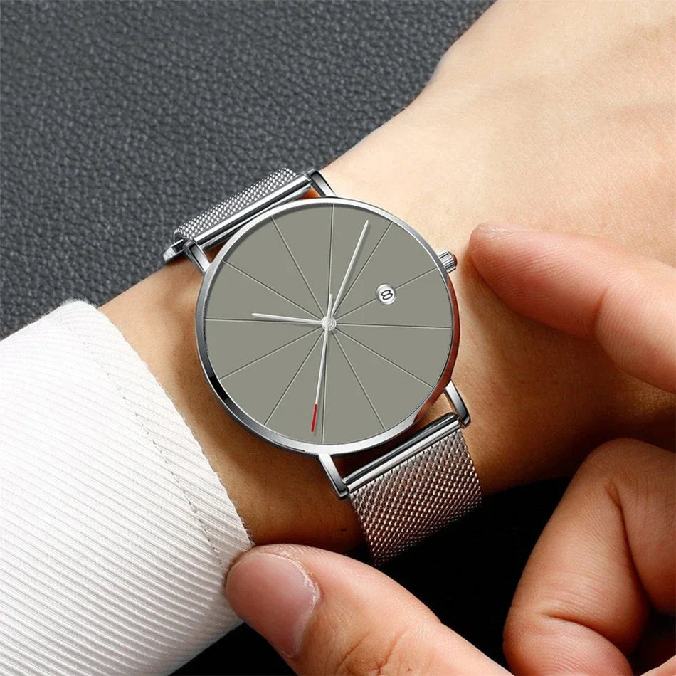 Watches for Men Luxury Fashion Mens Business Watch Ultra Thin Thin Stainless Steel Mesh Belt Quartz Wrist Watch reloj hombre