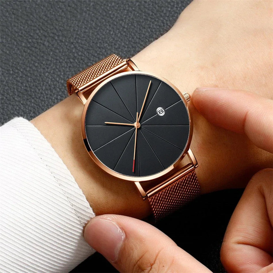 Watches for Men Luxury Fashion Mens Business Watch Ultra Thin Thin Stainless Steel Mesh Belt Quartz Wrist Watch reloj hombre