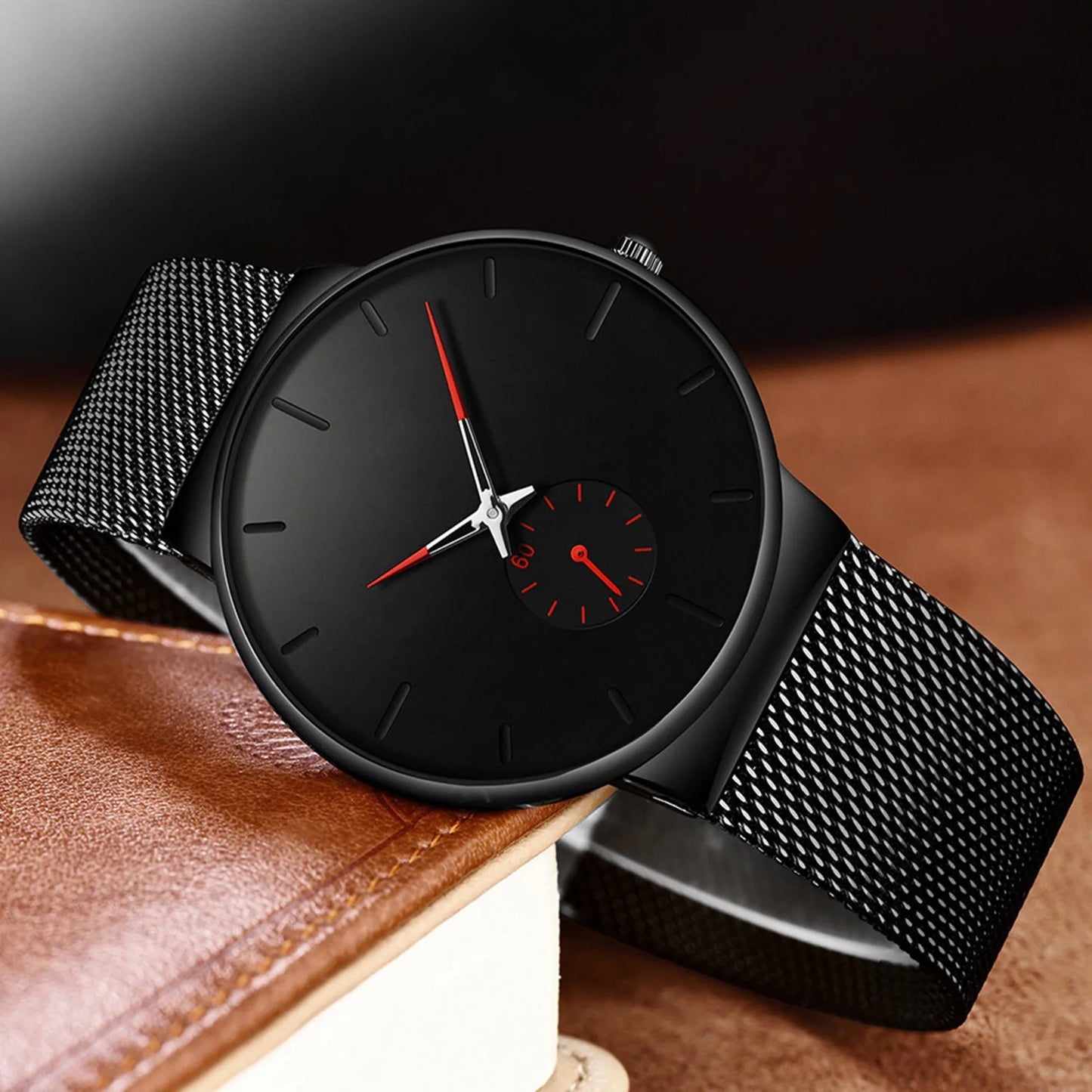 Watch Bands For Men Men'S Quartz Watch Business Mesh Strap Watch Men'S Popular Black Dial Simple Fashion Relojes Para Hombres