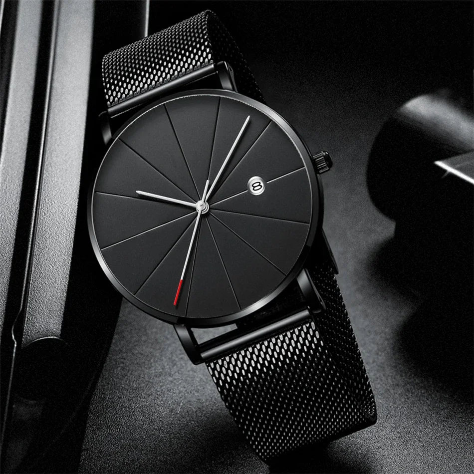 Watches for Men Luxury Fashion Mens Business Watch Ultra Thin Thin Stainless Steel Mesh Belt Quartz Wrist Watch reloj hombre