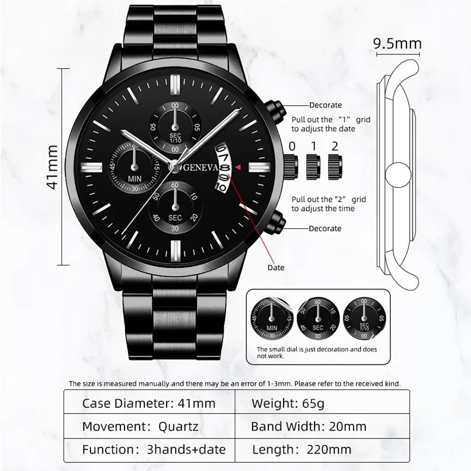 Men Fashion Watches With Calendar Full Steel