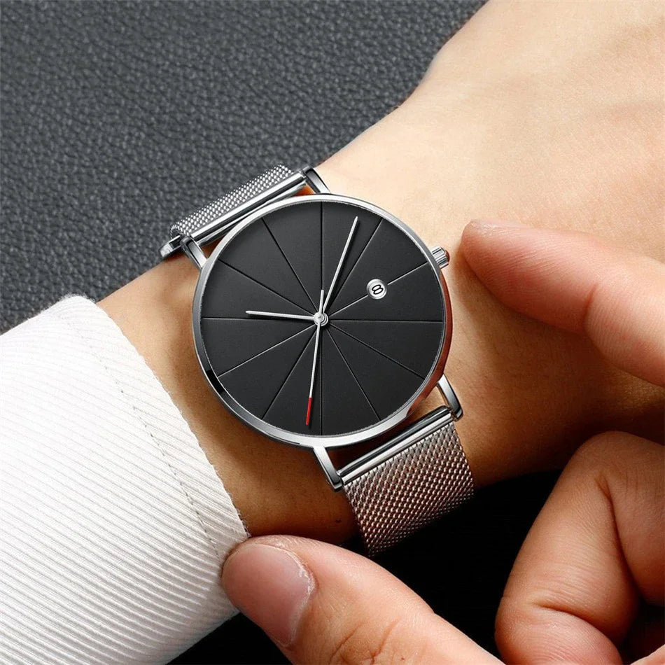 Watches for Men Luxury Fashion Mens Business Watch Ultra Thin Thin Stainless Steel Mesh Belt Quartz Wrist Watch reloj hombre