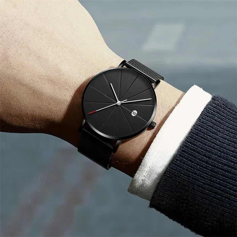 Watches for Men Luxury Fashion Mens Business Watch Ultra Thin Thin Stainless Steel Mesh Belt Quartz Wrist Watch reloj hombre