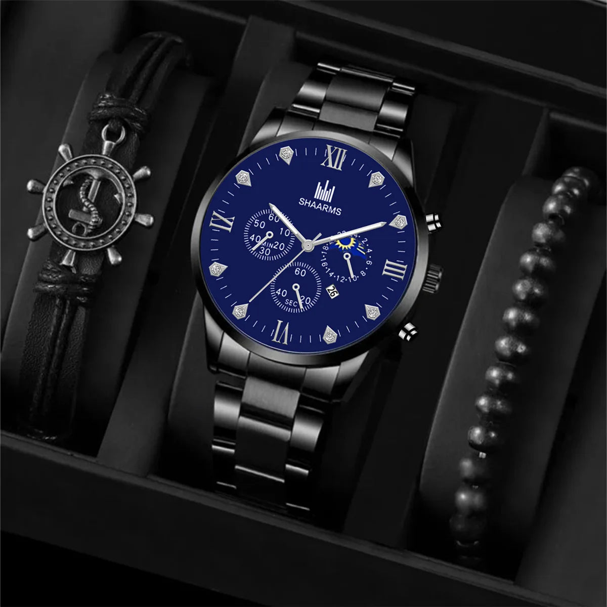 3/1pcs Fashion Business Casual Men's Steel Watch