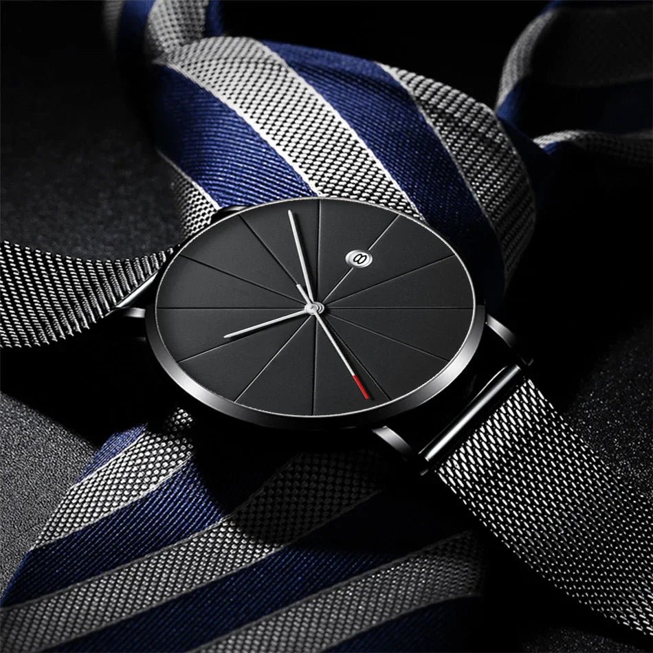 Watches for Men Luxury Fashion Mens Business Watch Ultra Thin Thin Stainless Steel Mesh Belt Quartz Wrist Watch reloj hombre