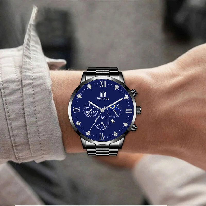 3/1pcs Fashion Business Casual Men's Steel Watch