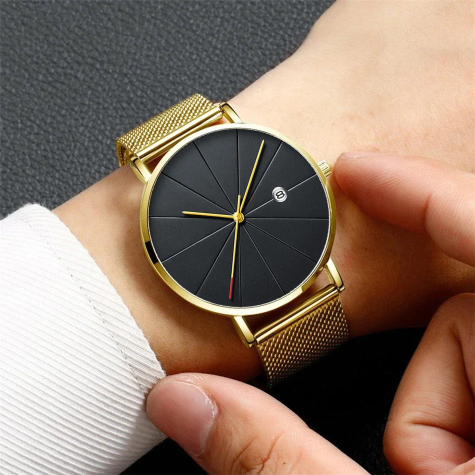 Watches for Men Luxury Fashion Mens Business Watch Ultra Thin Thin Stainless Steel Mesh Belt Quartz Wrist Watch reloj hombre